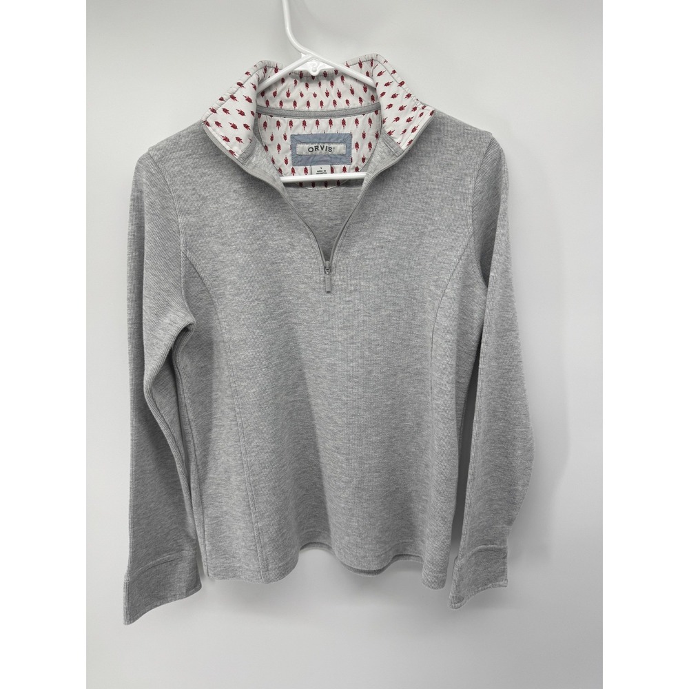 Orvis Polo Shirt Womens Small Gray Long Sleeve Quarter Zip Collared Pullover